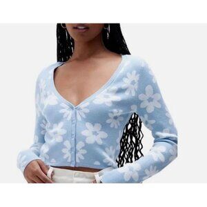 Kendall & Kylie Cropped Long Sleeve Flower Sweater XS